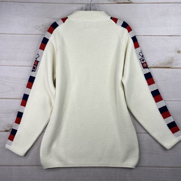 VTG Jersild Sweater Mens L Ivory Heraldic Crest Motif Preppy Ski Mock Neck 60s - Picture 7 of 7